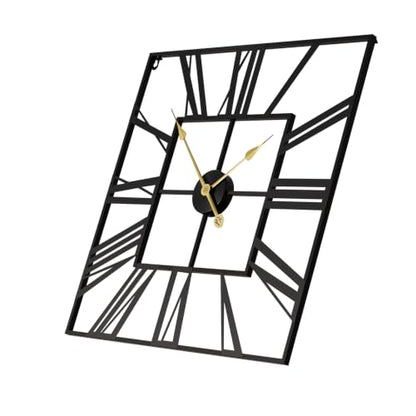 Cuspin 24 Inch Square Wall Clock, Large Black Metal Roman Numeral Clock - color: Black Roman Square, size: 24 Inch