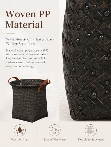 Wicker Storage Baskets, 4 Pack Woven Baskets for Shelves, Dark Gold - color: Round Dark Gold