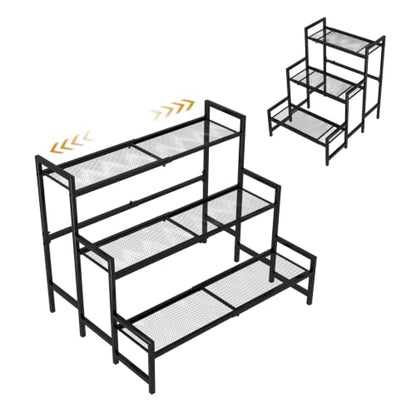 Garden 4 you 3-Tier Expandable Metal Plant Stand, Adjustable Stair Rack - color: Black, size: Expandable 3-Tier