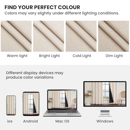 Faux Linen 100% Blackout Curtains, 52" W x 108" L (2 Panels) - color: Beige, size: 52"W x 108"L (Pack of 2)