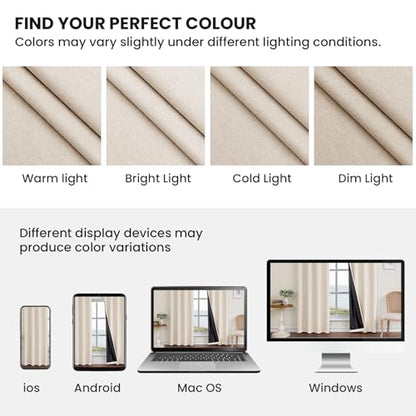 Faux Linen 100% Blackout Curtains, 52" W x 54" L (2 Panels) - color: Beige, size: 52"W x 54"L (Pack of 2)