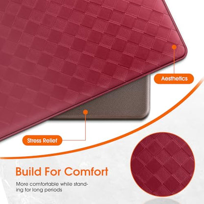 TranquilRelax 2-Piece Kitchen Mats, Cushioned Non-Slip Floor Mats, Burgundy - color: Burgundy, size: 2-Piece | 30"+59" | Standard