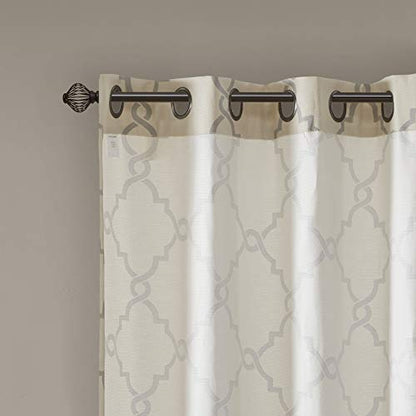 Madison Park Fretwork Print Window Curtain 1 Panel, 50x63 Beige/Grey - color: Beige/Grey, size: 50"W x 63"L (Pack of 1)