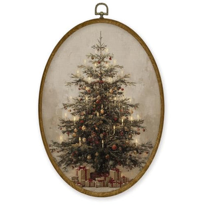 JMENGSSFL Snowy Christmas Tree with Lanterns Oval Wall Art Decor 8.6x11.7 - color: Christmas-23