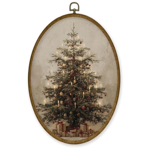 JMENGSSFL Snowy Christmas Tree with Lanterns Oval Wall Art Decor 8.6x11.7 - color: Christmas-23