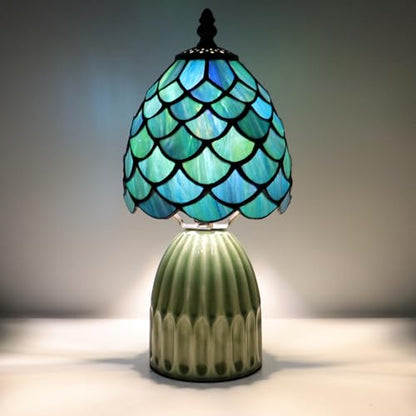 Tiffany Stained Glass Mushroom Table Lamp 12.5 Inch -Blue Fish Scale - color: Sea Blue Fish scale