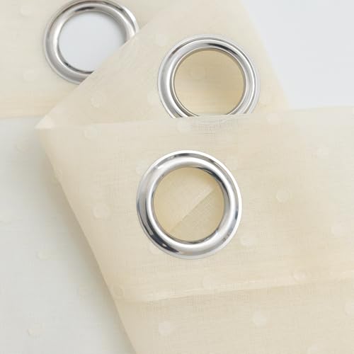 Pitalk Cream Sheer Curtains 84 Inches Long Polka Dots Pattern Design - color: Cream, size: 52"W x 84"L (Pack of 2)