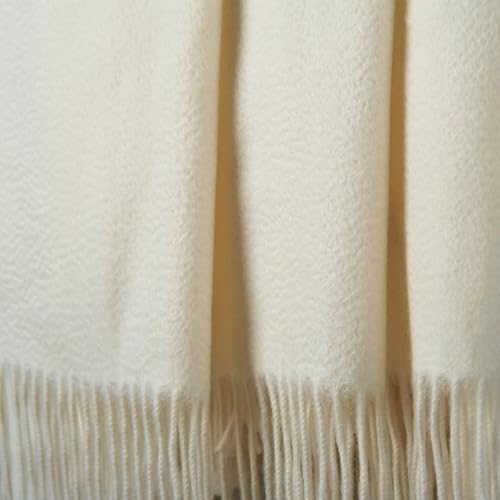 CUDDLE DREAMS Premium Cashmere Throw Blanket with Fringe (Ivory) - color: Ivory
