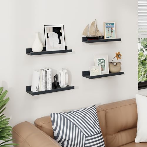 Axeman Picture Ledge Shelf, 16 Inch Black Floating Shelves Set of 4 - color: Black, size: 16 Inch