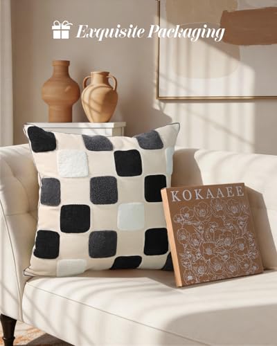 Embroidered Throw Pillow Cover 18x18 Inch, Black White Checkered - color: Black White Gray Checkered, size: 18" x 18" (Pack of 1)