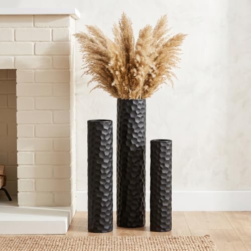 Sziqiqi Black Metal Floor Vase Hammered Standing for Living Room, Set of 3 - color: Black