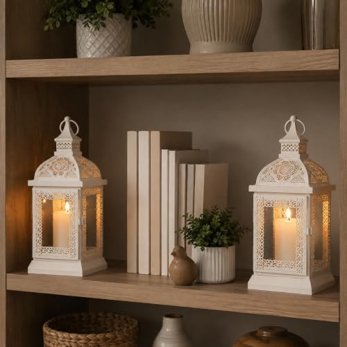 TRIROCKS Set of 2 Farmhouse Lantern 13'' H Decorative Outdoor Lantern Cream - color: Cream, size: Set of 2 13''H