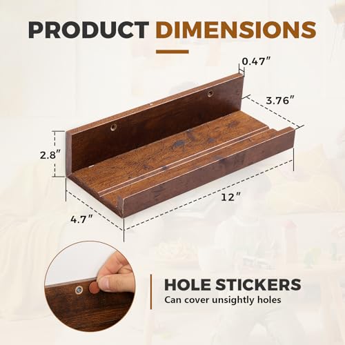 Muzilife 12" Small Floating Shelves Wood Wall Shelf with Lip, 2Pcs, Honey - color: Honey, size: 12"