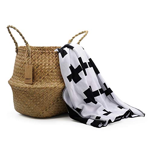 DOKOT Seagrass Plant Basket with Handles, Woven Storage Basket, 7inch Diameter x 8inch Height - size: S(7“ D x 8" H)