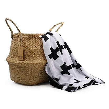 DOKOT Seagrass Plant Basket with Handles, Woven Storage Basket, 7inch Diameter x 8inch Height - size: S(7“ D x 8" H)