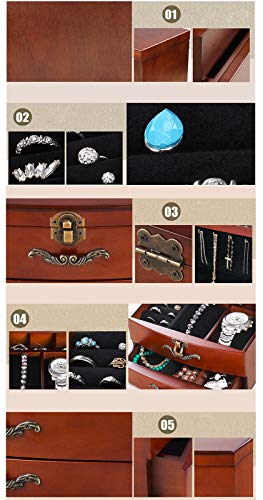 Solid Wooden Jewellery Box Jewelry Storage Box Organizer for Earring Bracelet Gift for Women Girlfriend Birthday Aniversary (Middle)