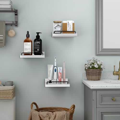 RYOFOBETTO Small Floating Shelf, 6 X 6 Inches Farmhouse Wall Shelves for Living Room, Bedroom, Picture Frames, Plants, Kitchen, Set of 3 (White and Black) - color: White and Black, size: 6"