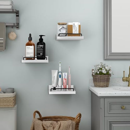 RYOFOBETTO Small Floating Shelf, 6 X 6 Inches Farmhouse Wall Shelves for Living Room, Bedroom, Picture Frames, Plants, Kitchen, Set of 3 (White and Black) - color: White and Black, size: 6"