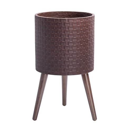 D'vine Dev Planter Pot with Wood Stand, 12 in, Espresso, 88-Z-C-6 - color: Espresso, size: Large