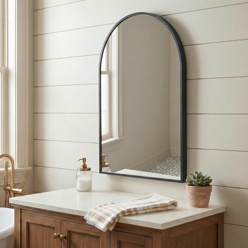 Arched Mirror for Wall, 36x24 Inch Bathroom Vanity Arched Wall Mirror with Metal Frame, Anti-Rust, Tempered Glass, Wall Mounted Mirror for Bedroom, Living Room, Entryway, Black