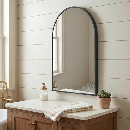 Arched Mirror for Wall, 36x24 Inch Bathroom Vanity Arched Wall Mirror with Metal Frame, Anti-Rust, Tempered Glass, Wall Mounted Mirror for Bedroom, Living Room, Entryway, Black