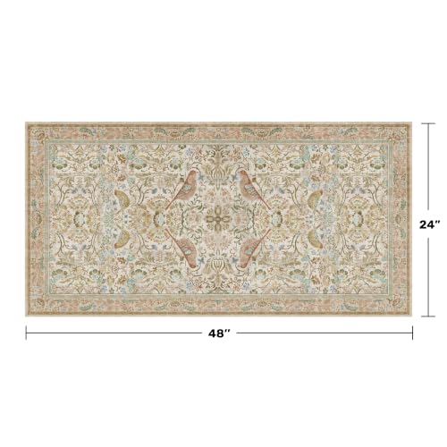 Beige 2x4 Washable Rug for Bathroom, Entryway Non Slip - Soft Low Pile Boho Small Throw Rugs for Kitchen, Powder Room - Unique Boho Bird Botanical Decorative Door Mats Stain Resistant - color: Beige, size: 2' x 4' (Rectangular)