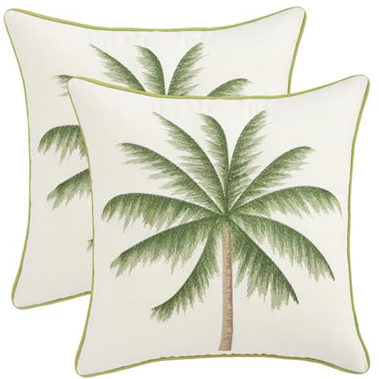 18x18 Palm Tree Embroidered Throw Pillow Covers Pack of 2 Green - color: Green Tropical Palm Tree