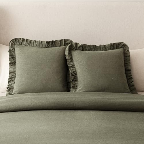 Foindtower Linen Fringe Ruffle Throw Pillow Covers 20×20 Inch Olive Green - color: Olive Green, size: 20" x 20" (Pack of 2)