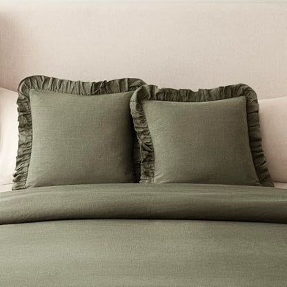 Foindtower Linen Fringe Ruffle Throw Pillow Covers 20×20 Inch Olive Green - color: Olive Green, size: 20" x 20" (Pack of 2)
