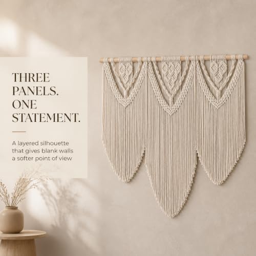 oiikain Large Macrame Wall Hanging, Boho Tapestry Wall Decor, 43 x 32 Inch - color: Beige Twelve Rhombus