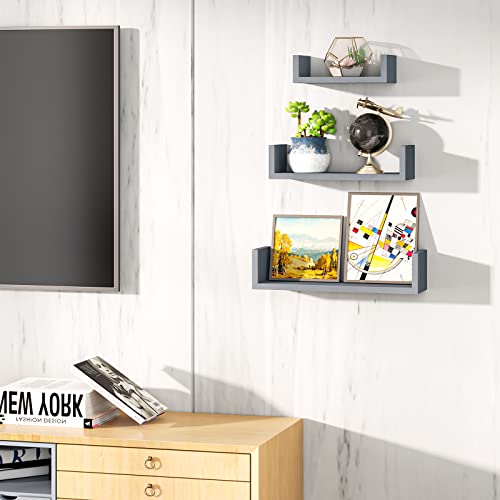 SRIWATANA Weathered Gray Floating Shelves, Set of 3 Wood Wall Shelves - color: Weathered Gray