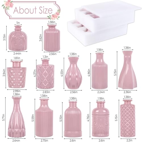 TBWIND 12 Pcs Blush Pink Glass Bud Vase Set - color: Blush Pink-12pcs, size: 12Pcs