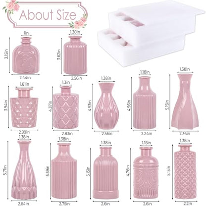 TBWIND 12 Pcs Blush Pink Glass Bud Vase Set - color: Blush Pink-12pcs, size: 12Pcs