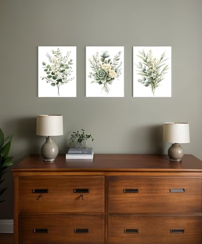 Zessonic Sage Green Botanical Modern Watercolor Wall Art, 12"x16"x3 Framed - color: Sage Green, size: 12" x 16"x3