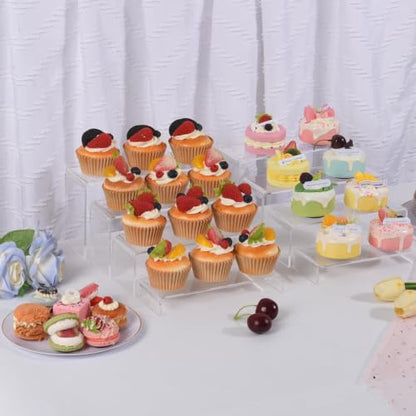 Acrylic Display Risers 8 Pcs 2 Set (7”L~8”L~9”L), Clear Rectangular Display Shelf for Dessert Table & Cupcake, Figures, Perfume, Collectibles, Shoe and More