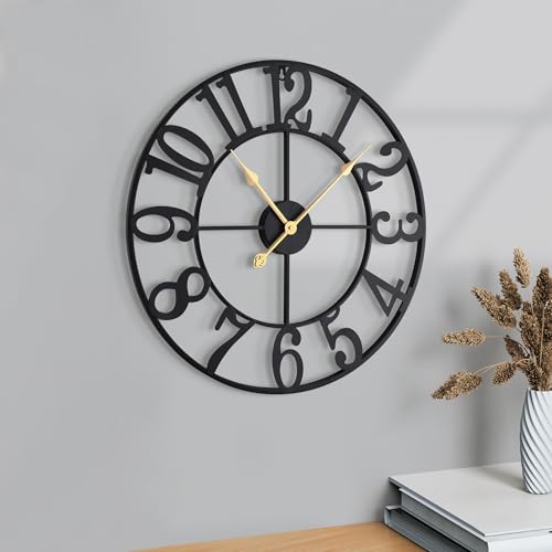 Wall Clock Battery Operated,Silent Non Ticking Modern Rustic Metal Small Clocks for Living Room/Bedroom/Office/Kitchen/Farmhouse Home Decor-14IN(Arabic Number-Black) - size: 14 inch