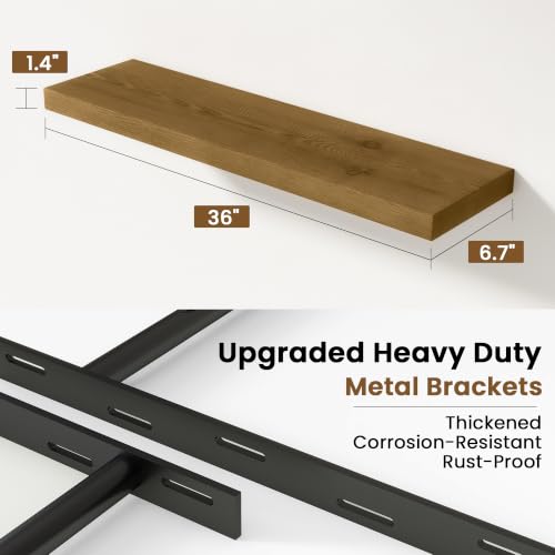 Solid Wood Floating Shelves for Wall 36 inch,Grey Wooden Shelf Set of 2 - color: Grey, size: 36inches-2P