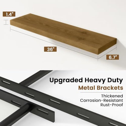 Solid Wood Floating Shelves for Wall 36 inch,Grey Wooden Shelf Set of 2 - color: Grey, size: 36inches-2P