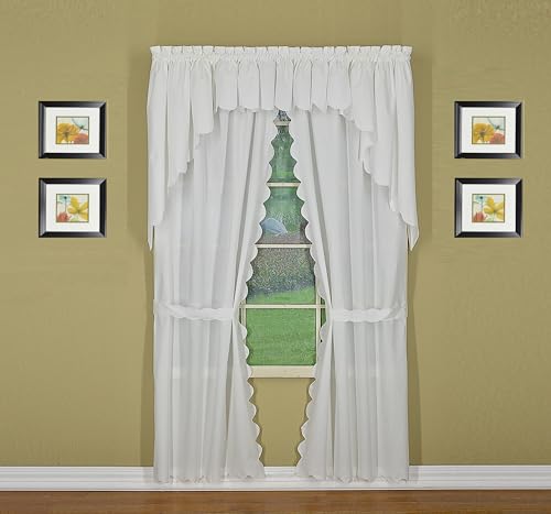 Today's Curtain, AMZ Orleans Scallop Curtain, White 63" Panel Pair and Tieback,4-Piece-Set, 60" W x 63" L, White - color: White, size: 60"W x 63"L (Pack of 1)