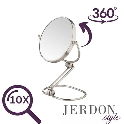 JERDON 5.5" Tabletop Makeup Mirror - 10X Magnification - Nickel - MC450N - size: 1"L x 5.8"W