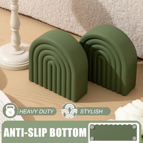 Sage Green 2 Pcs Boho Arch Concrete Bookends for Shelves, Rainbow - color: Sage Green, style: Rainbow