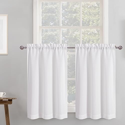 Chyhomenyc 2 Panels White Curtains 24 Inch Length Tier Curtain - color: White, size: 30"W x 24"L (Pack of 2)