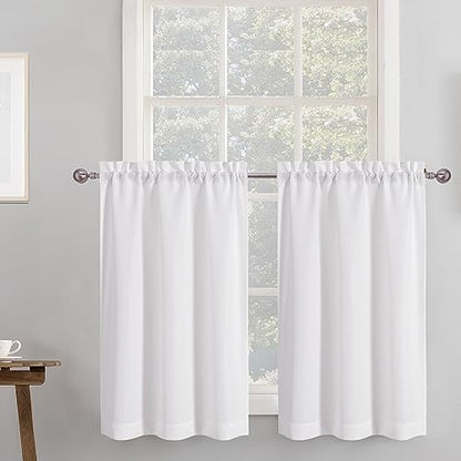 Chyhomenyc 2 Panels White Curtains 24 Inch Length Tier Curtain - color: White, size: 30"W x 24"L (Pack of 2)