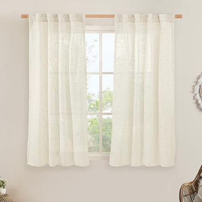 LAMIT 54 inches Long Semi Sheer Linen Curtains 2 Panels, Cream Ivory - color: Natural, size: 38"W x 54"L (Pack of 2)