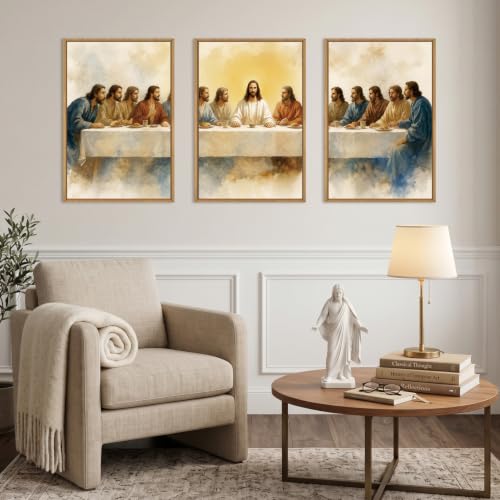 FWIEXA Jesus Last Supper Wall Art Framed Christian Religious Decor Painting - color: The Last Dinner, size: 16"L x 24"W