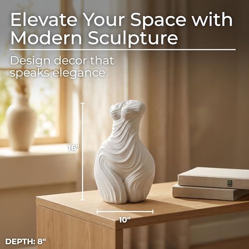 Modern Freeform Resin Sculpture Accent for Living Room Decor, 16", White