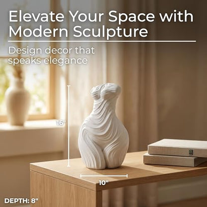 Modern Freeform Resin Sculpture Accent for Living Room Decor, 16", White