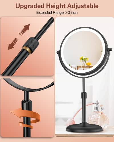 7" Lighted Makeup Mirror with Magnification 10X, Height Adjustable,3 Lights - color: Black