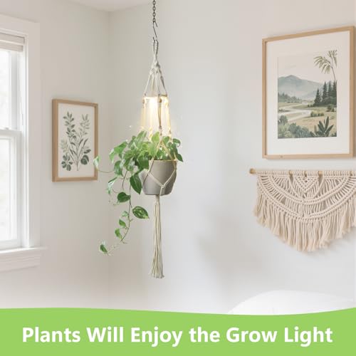 2 Pack Macrame Plant Hanger with Grow Light for Indoor Plants - color: Plant Hanger Ivory(daylight)