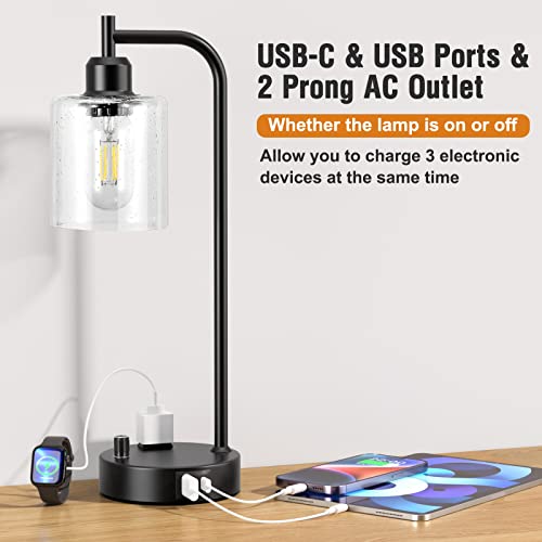 Industrial Bedside Lamps Set of 2, Fully Dimmable Desk Lamps for Bedroom - color: Seeded Clear
